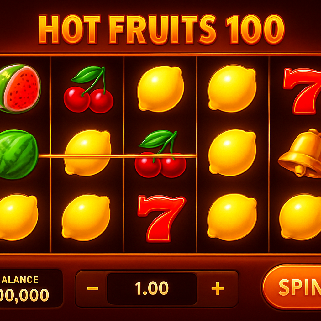 Hot Fruits 100 — игровой экран с барабанами и выигрышными линиями